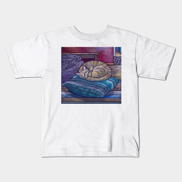 cat on a cushion Kids T-Shirt by vian